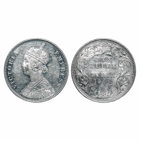 Victoria Empress, Silver, Rupee, 1901, Bombay Mint, A3(i)/I(ii), 'B' incused. F. Prid Unli