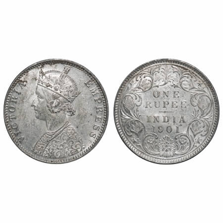 Victoria Empress, Silver, Rupee, 1901, Bombay Mint, A3(i)/I, 'B' incused. F. Prid 187. GK 