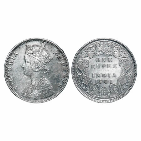 Victoria Empress, Silver, Rupee, 1901, Bombay Mint, C2/I, 'B' incused. F. Prid 188. GK 593