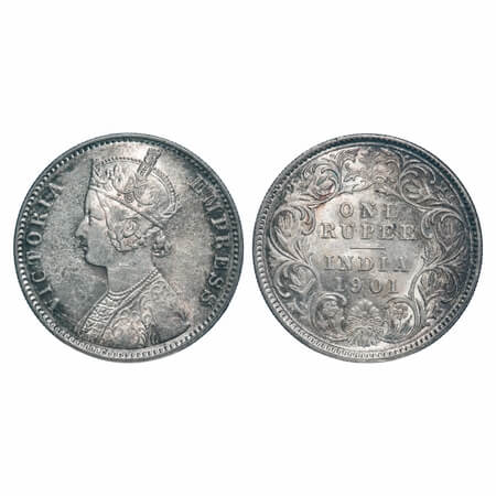 Victoria Empress, Silver, Rupee, 1901, Calcutta Mint, C3/I(i), 'C' incused. F. Prid 139. G