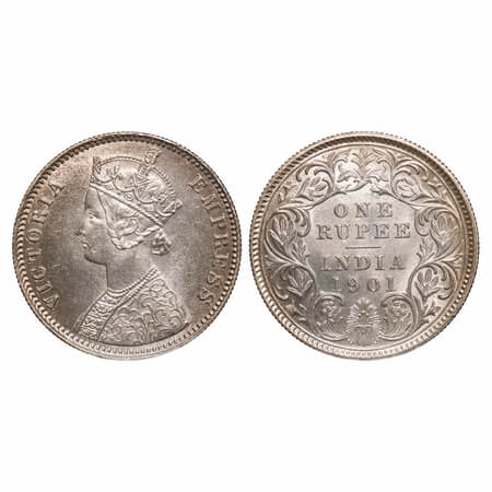 Victoria Empress, Silver, Rupee, 1901, Calcutta Mint, C3/I(i), 'C' incused. F. Prid 139. G
