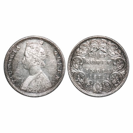 Victoria Queen, Silver, Half Rupee, 1874, Bombay Mint, B2/II, Dot. F. Prid 285. GK 600. Ex