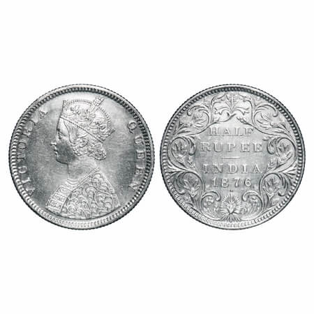 Victoria Queen, Silver, Half Rupee, 1876, Bombay Mint, B2/II, Dot. F. Prid 287. GK 606. Ex