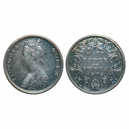 Victoria Queen, Silver, Half Rupee, 1876, Bombay Mint, B2/II, Dot. F. Prid 287. GK 606. Ex