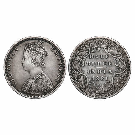 Victoria Empress, Silver, Half Rupee, 1881, Bombay Mint, B2/II, Dot. F. Prid 289. GK 615. 