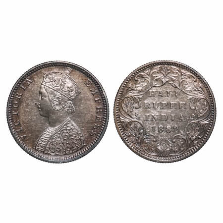 Victoria Empress, Silver, Half Rupee, 1882, Bombay Mint, B2/II, Dot. F. Prid 290. GK 618. 
