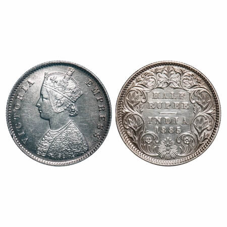 Victoria Empress, Silver, Half Rupee, 1885, Calcutta Mint, A/I, 'C' incused. F. Prid 269. 