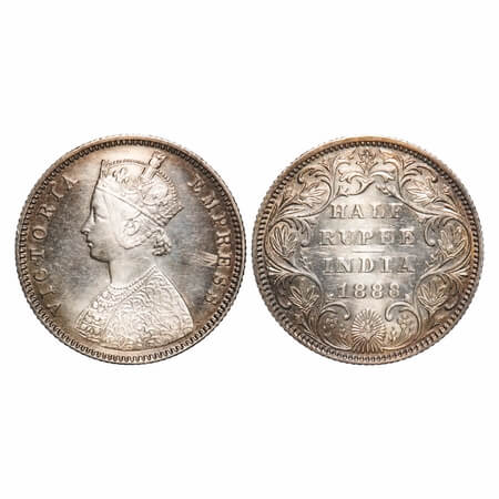 Victoria Empress, Silver, Half Rupee, 1888, Bombay Mint, A/II(i), 'B' raised, Big B. F. Pr