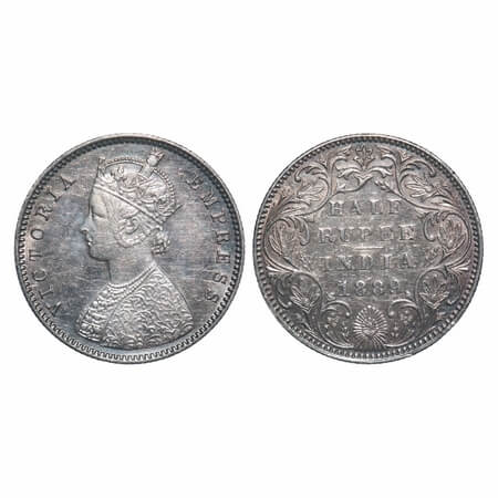 Victoria Empress, Silver, Half Rupee, 1889, Bombay Mint, A/II(i), 'B' raised, Big B. F. Pr