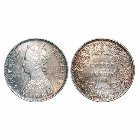 Victoria Empress, Silver, Half Rupee, 1889, Calcutta Mint, A/I, 'C' incused. F. Prid 273. 