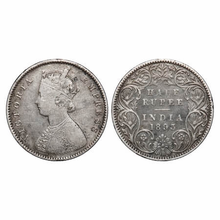 Victoria Empress, Silver, Half Rupee, 1893, Bombay Mint, A/I, 'B' incused. F. Prid 303. GK