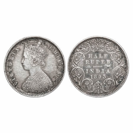 Victoria Empress, Silver, Half Rupee, 1893, Bombay Mint, A/I, 'B' incused. F. Prid 303. GK