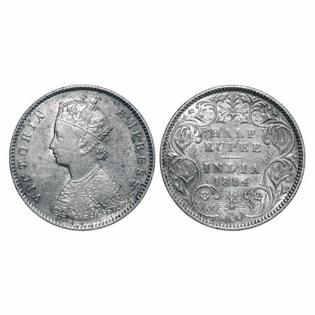 Victoria Empress, Silver, Half Rupee, 1894, Calcutta Mint, A/I, 'C' incused. F. Prid 278. 