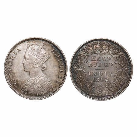 Victoria Empress, Silver, Half Rupee, 1896, Calcutta Mint, A/I, 'C' incused. F. Prid 279. 
