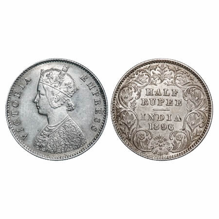 Victoria Empress, Silver, Half Rupee, 1896, Calcutta Mint, A/I, 'C' incused. F. Prid 279. 