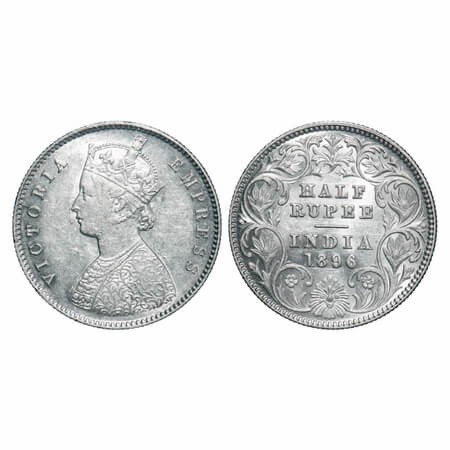 Victoria Empress, Silver, Half Rupee, 1896, Calcutta Mint, A/I, 'C' incused. F. Prid 279. 