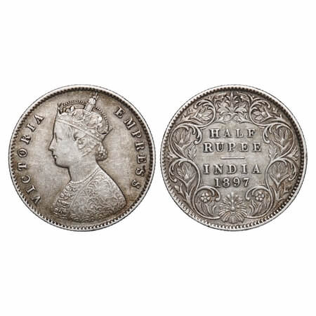 Victoria Empress, Silver, Half Rupee, 1897, Calcutta Mint, A/I, 'C' incused. F. Prid 280. 