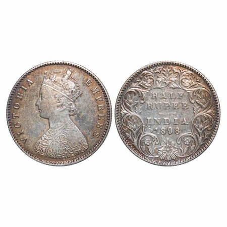 Victoria Empress, Silver, Half Rupee, 1898, Calcutta Mint, A/I, 'C' incused, A slash on Re