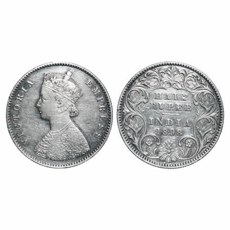 Victoria Empress, Silver, Half Rupee, 1898, Calcutta Mint, A/I, 'C' incused. F. Prid 281. 