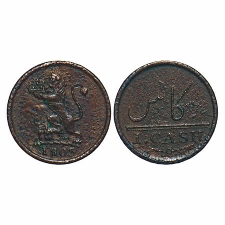 Madras Presidency, Copper I/1 Cash, 0.58g, Struck at Soho Mint, (1803-1808 AD Issue). 1803