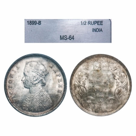 Victoria Empress, Silver, Half Rupee, 1899, Bombay Mint, A/I, 'B' incused, B incused inver