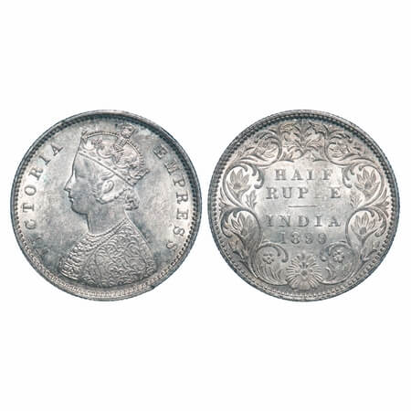 Victoria Empress, Silver, Half Rupee, 1899, Bombay Mint, A/I, 'B' incused, B incused inver
