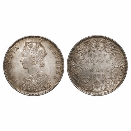 Victoria Empress, Silver, Half Rupee, 1899, Calcutta Mint, A/I, 'C' incused. F. Prid 282. 