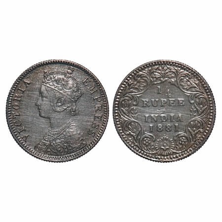 Victoria Empress, Silver, 1/4 Rupee, 1881, Bombay Mint, A/II, Dot. F. Prid 410. GK 676. Ve