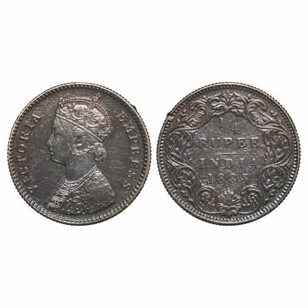 Victoria Empress, Silver, 1/4 Rupee, 1883, Bombay Mint, A/II, Dot, Edge Nick on the rim ed