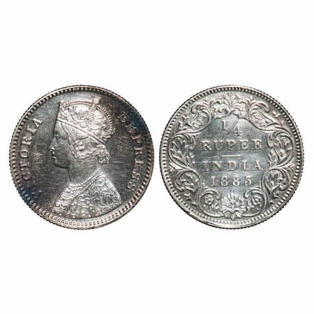 Victoria Empress, Silver, 1/4 Rupee, 1883, Bombay Mint, B/I, Dot. F. Prid 415. GK 689. Alm