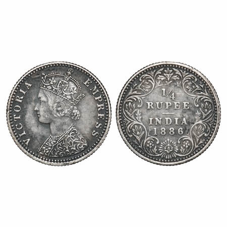 Victoria Empress, Silver, 1/4 Rupee, 1886, Bombay Mint, C(i)/II, 'B' raised. F. Prid 419. 