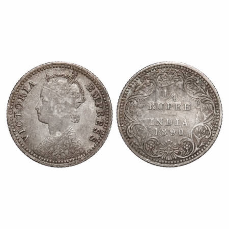 Victoria Empress, Silver, 1/4 Rupee, 1890, Calcutta Mint, C/II, 'C' incused. F. Prid 395. 