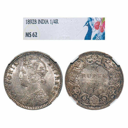 Victoria Empress, Silver, 1/4 Rupee, 1892, Bombay Mint, C(i)/I, 'B' incused. F. Prid 426. 