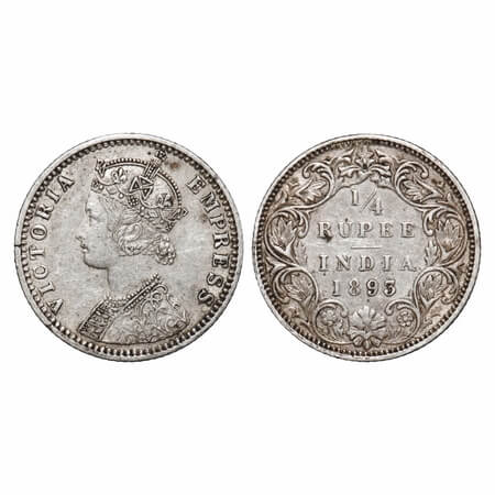 Victoria Empress, Silver, 1/4 Rupee, 1893, Bombay Mint, C(i)/I, 'B' incused. F. Prid 428. 