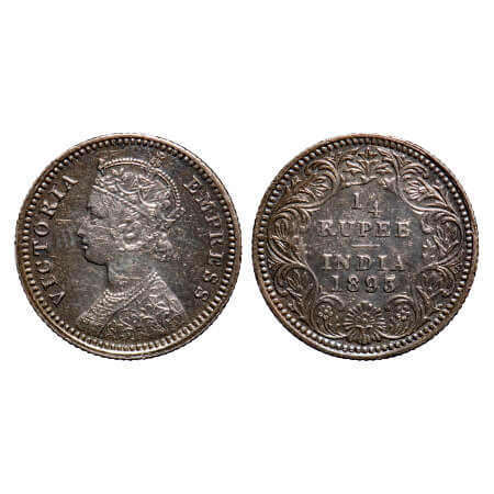 Victoria Empress, Silver, 1/4 Rupee, 1893, Calcutta Mint, C/II, 'C' incused. F. Prid 398. 