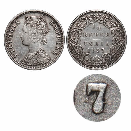 Victoria Empress, Silver, 1/4 Rupee, 1897, Bombay Mint, C(i)/I, 'B' incused, Traces of num