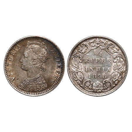 Victoria Empress, Silver, 1/4 Rupee, 1898, Bombay Mint, C(i)/I, 'B' incused. F. Prid 431. 