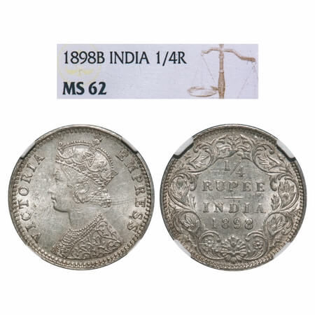 Victoria Empress, Silver, 1/4 Rupee, 1898, Bombay Mint, C(i)/I, 'B' incused. F. Prid 431. 
