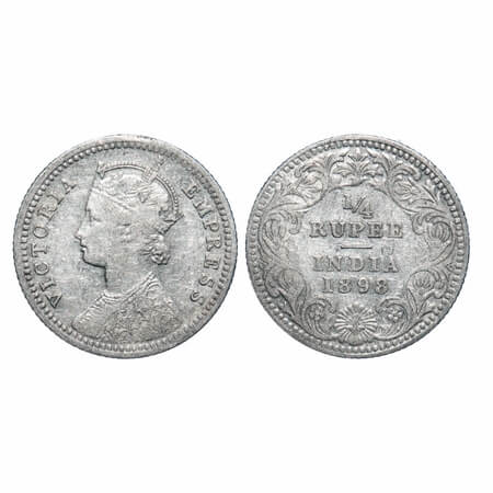 Victoria Empress, Silver, 1/4 Rupee, 1898, Calcutta Mint, C/II, 'C' incused. F. Prid 402. 