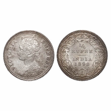 Victoria Empress, Silver, 1/4 Rupee, 1898, Calcutta Mint, C/II, 'C' incused. F. Prid 402. 