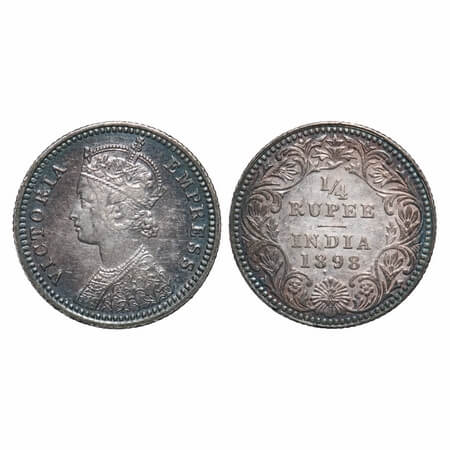 Victoria Empress, Silver, 1/4 Rupee, 1898, Calcutta Mint, C/II, 'C' incused. F. Prid 402. 