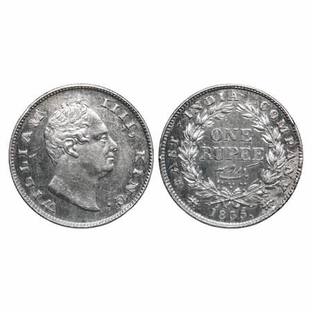 William IV, Silver, Rupee, 1835, Calcutta Mint, A/I, 'F' raised, Large & thick letters of 
