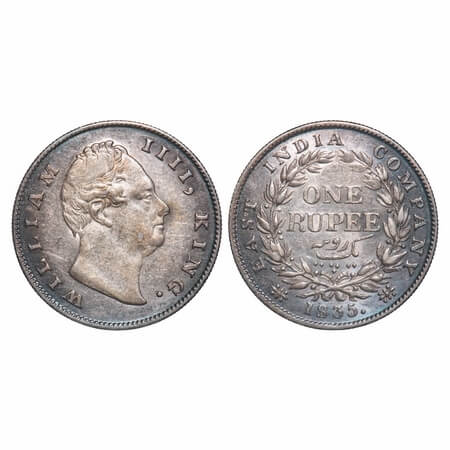 William IV, Silver, Rupee, 1835, Calcutta Mint, A/I, 'F' raised, Rev aligned, Large & thic