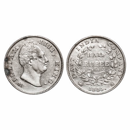 William IV, Silver, Half Rupee, 1835, Calcutta Mint, A/II, 'F' incused, Large & thick size