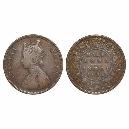 Victoria Queen, Copper, Half Anna, 1876, Calcutta Mint, A/II. F. Prid 584. GK 819. Very Fi
