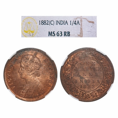 Victoria Empress, Copper, Quarter Anna, 1882, Calcutta Mint, B/II, 'C' incused. F. Prid 61