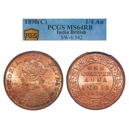 Victoria Empress, Copper, Quarter Anna, 1898, Calcutta Mint, B/II, No mint mark. F. Prid 6