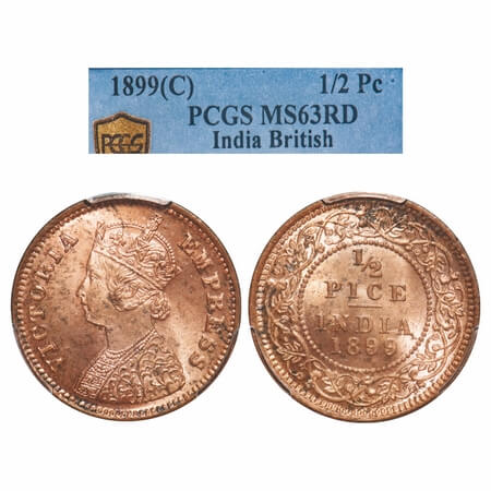 Victoria Empress, Copper, 1/2 Pice 1899, Calcutta Mint, A/I, No mint mark. F. Prid 732. GK