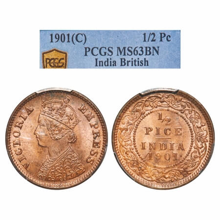Victoria Empress, Copper, 1/2 Pice 1901, Calcutta Mint, A/I, No mint mark. F. Prid 734. GK