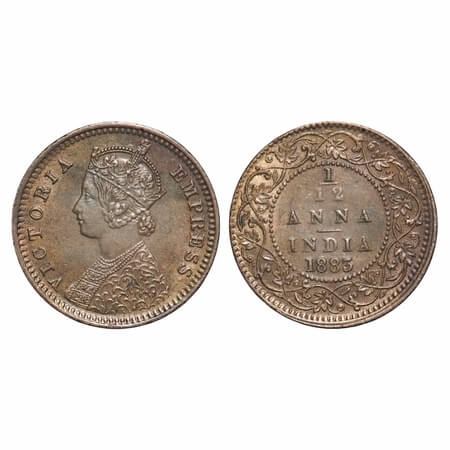 Victoria Empress, Copper, 1/12 Anna, 1883, Calcutta Mint, 'C' incused, Obv B. F. Prid 789.